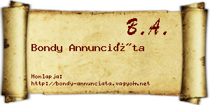 Bondy Annunciáta névjegykártya